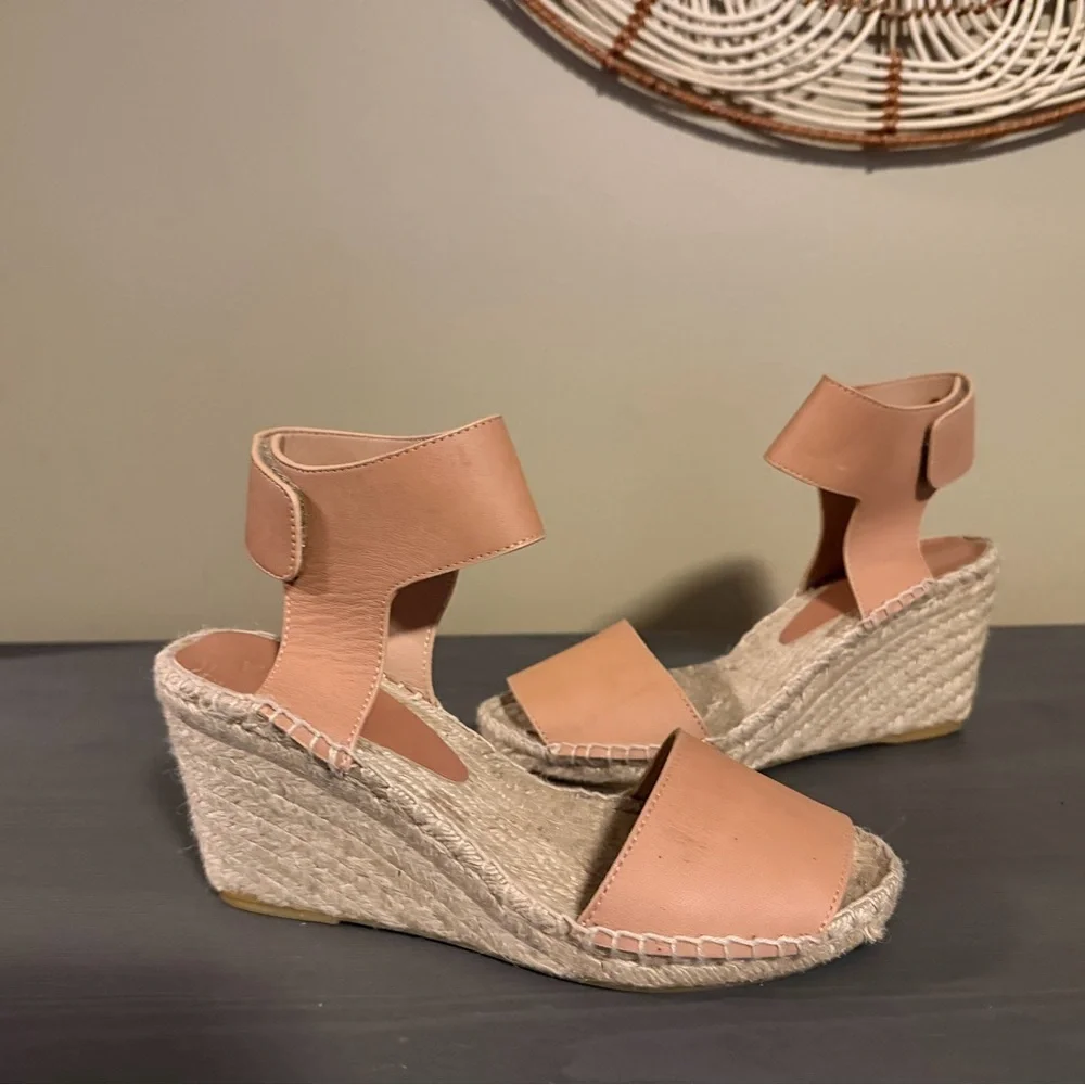 Vince Sophie Women's Nude Leather Wedge Espadrilles